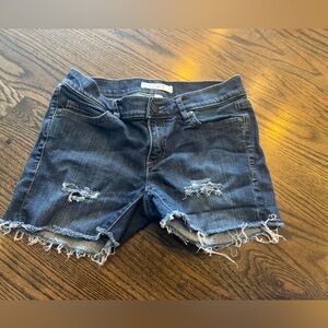 LOFT Dark Blue Distressed Jean Shorts